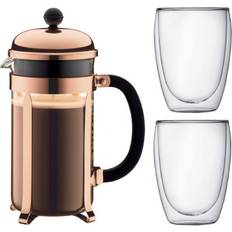 Cobre Prensas de café Bodum Chambord Piston Coffee Set - 8 Tazas 1l Marrón Con 2 Vasos De Doble Pared Pavi