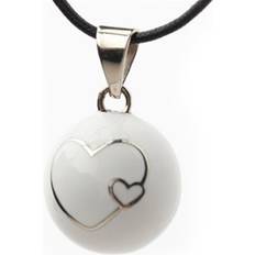 Bola 2 Hearts Silver Enamel Pendant - Silver/White