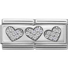 Nomination Composable Classic Double Link 3 Hearts Charm - Silver/Transparent