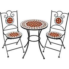 Round Bistro Sets Garden & Outdoor Furniture tectake Mosaic garden furniture set 2 chairs + table Ø 60 cm Bistro Set, 1 Table incl. 2 Chairs