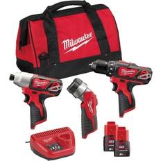 Milwaukee Sets Milwaukee M12 BPP3A-202B 12V Li-Ion Accu Boor-/schroefmachine (M12 BDD)&Slagschroevendraaier (M12 BID)&Werkaccu_lamp (C12 T) Combiset (2x 2.0Ah Accu) In Tas