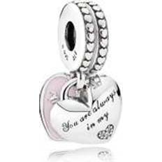 Pandora Mother & Daughter Hearts Pendant Charm - Silver/Pink/Transparent