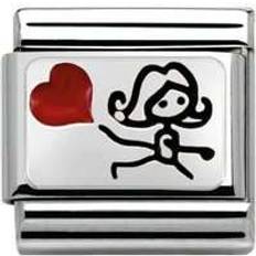 Nero Ciondoli e Pendenti Nomination Composable Classic Link Girl With Balloon Charm - Silver/Black/Red