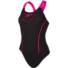 Speedo Gala Logo Medalist Swimsuit - Black/Pink