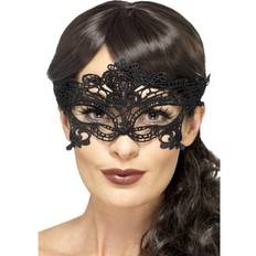 Maskerad Ögonmasker Smiffys Embroidered Lace Filigree Heart Eyemask Black