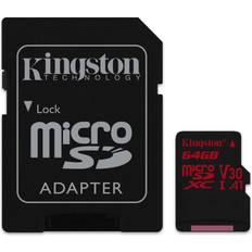 Memory Cards & USB Flash Drives Kingston Canvas React microSDXC Class 10 UHS-I U3 V30 A1 100/80MB/s 64GB +Adapter