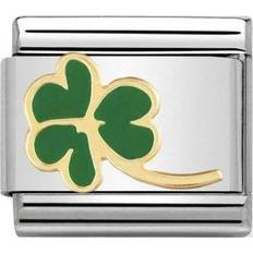 Gull Charms & Anheng Nomination Composable Classic Link Green Clover Charm - Gold/Silver/Green