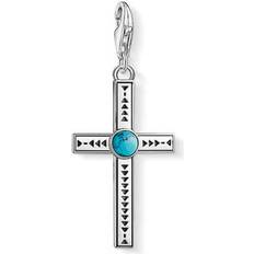 Turkis Charms & Vedhæng Thomas Sabo Ethnic Cross Charm Pendant - Silver/Turquoise