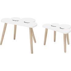 Natuurlijk Kinderstoelen Bloomingville Mini Bijzettafel Set Wit Hout Wolken