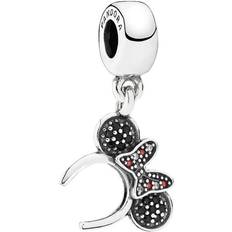 Pandora Svart Berlocker & Hängen Pandora Disney Minnie Mouse Pavé Headband Dangle Charm - Silver/Black/Red