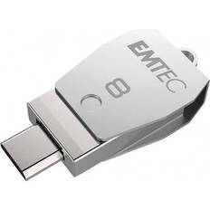 USB Micro-B Memorias USB Emtec T250B unidad flash USB 8 GB USB Type-A Micro-USB 2.0 Acero inoxidable