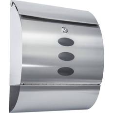 tectake Stainless steel round mailbox with newspaper tube