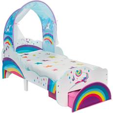 Multifarvet Barrnesenge Børneværelse Hello Home Unicorn & Rainbow Toddler Bed with Light up Canopy & Storage Drawer 77x142cm