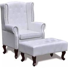 Chesterfieldfåtöljer - Textil vidaXL Wingback with Footstool Fåtölj 111cm