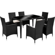 tectake Rattan garden furniture set 6+1 aluminium Patio Dining Set, 1 Table incl. 6 Chairs