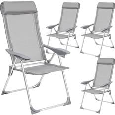 tectake Lot de 4 Chaises De Jardin Maurine Pliable Doté D'un Tissu Textilene Et D'un Cadre En Aluminium - Gris Chaise de jardin pour repas