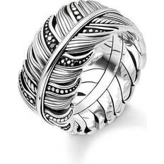 Thomas Sabo Feather Pavé Ring - Silver/Black