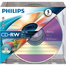 Philips 5 x CD-RW 700 MB (80 min) 4x 12x ohut CD-kotelo 12x ohut CD-kotelo