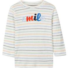 Broderet T-shirts Børnetøj Name It Baby Printed Striped Long Sleeved T-shirt - White/Snow White (13161031)