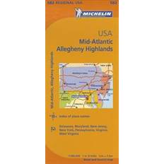 Usa map Michelin Usa: Mid-Atlantic, Allegheny Highlands Map 582 (Ukendt format, 2017) (Falset, 2017)