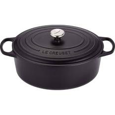Le creuset oval cast iron Le Creuset Satin Black Signature Cast Iron Oval med lock 8.9 L