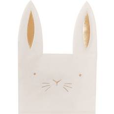 Påske Papirservietter Ginger Ray Napkins Bunny Shaped White/Gold 16-pack