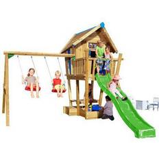 Jungle Gym Utespel Jungle Gym Childrens Wooden Swing with Crazy Playhouse & 2 Swing
