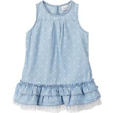 Vestidos Name It Baby Floral Printed Denim Dress - Blue/Light Blue Denim (13164540)