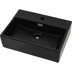 vidaXL Lavandino Con Foro Rubinetto In Ceramica Nero 51.5 x 38.5 x 15 cm