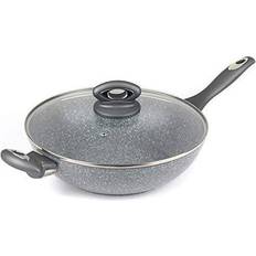 Ergonomic Handle Wok Pans Salter Marble with lid 28 cm