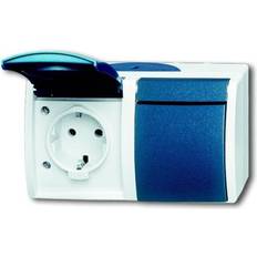 Blu Prese Elettriche Busch-Jaeger 20/2 EW-53 Interruttore per ambienti umidi Presa doppia Superficie Ocean Blu, Verde