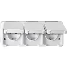 Presa a 3 vie Prese a Muro Merten Schneider Electric 3 scomparti Interruttore per ambienti umidi Completo Presa schuko con coperchio ribaltabile AQUASTAR bianco polare MEG2390-8019