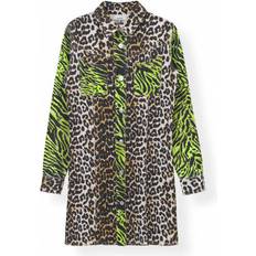 Ganni Print Denim Shirt Dress - Block Colour