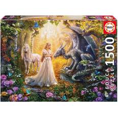 Prinses Klassieke Legpuzzels Educa Dragon, princess and unicorn Puzzel (1500)