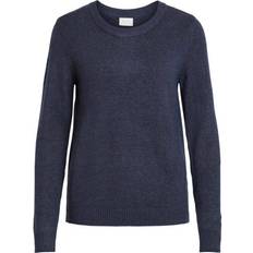 Vila Ril Round Neck Knitted Pullover - Blue/Total Eclipse