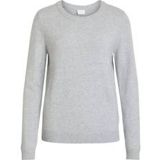 Vila Pull Col Rond Poignets Côtelés Gris
