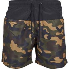 Nylon Swimming Trunks Urban Classics Block Swim Shorts - Black/Wood Camo