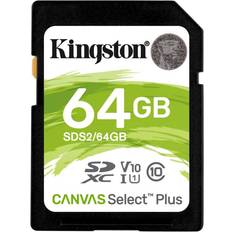 64 Go - SDXC Cartes mémoire Kingston Canvas Select Plus SDXC Class 10 UHS-I U1 V10 100MB/s 64GB