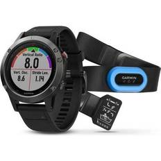 Avec Sangle Thoracique Montres de sport Garmin Fenix 5 Gris Avec Bracelet Noir Pack