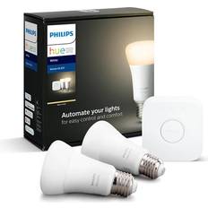 E27 - Zigbee Ampoules Philips Hue Kit de démarrage 2 ampoules connectée White E27 Bluetooth Pont de connexion 9,5 W Blanc