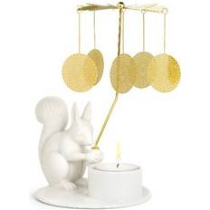 Porselen Innredningsdetaljer Dottir Winter Stories Squirrel With Angel Chime White/Gold Lysestake 18cm