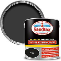 Black gloss paint Sandtex 10 Year Exterior Gloss Metal Paint, Wood Paint Black 2.5L