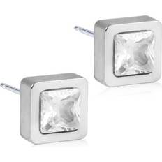 Blomdahl Grand Square Earrings - Silver/White