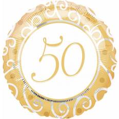 Text & Theme Balloons Amscan Foil Ballon Standard 50th Anniversary White/Gold