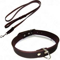 Heim Läderkoppel med inflätad karbinhake + halsband, Brunt - Halsband + Koppel