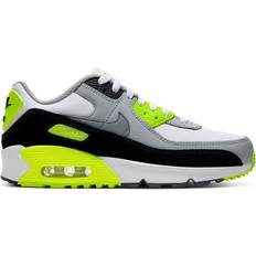 Polyuretan Sneakers Børnesko Nike Air Max 90 LTR GS - White/Light Smoke Grey/Volt/Particle Grey