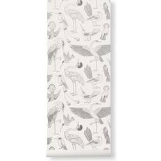 Ferm Living Tapetti Katie Scott Birds, valkoinen/harmaa