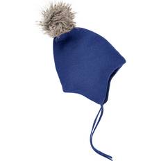 Minymo Huer Børnetøj Minymo Hat Knit w. Fake Fur Pompom - Sodalite Blue (160455 S-7923)