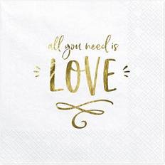 PartyDeco Napkins All You Need Is Love Gold/White 20-pack