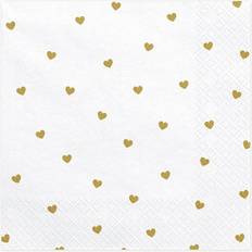 Valentines Day Plates, Cups & Cutlery PartyDeco Napkins Hearts White/Gold 20-pack